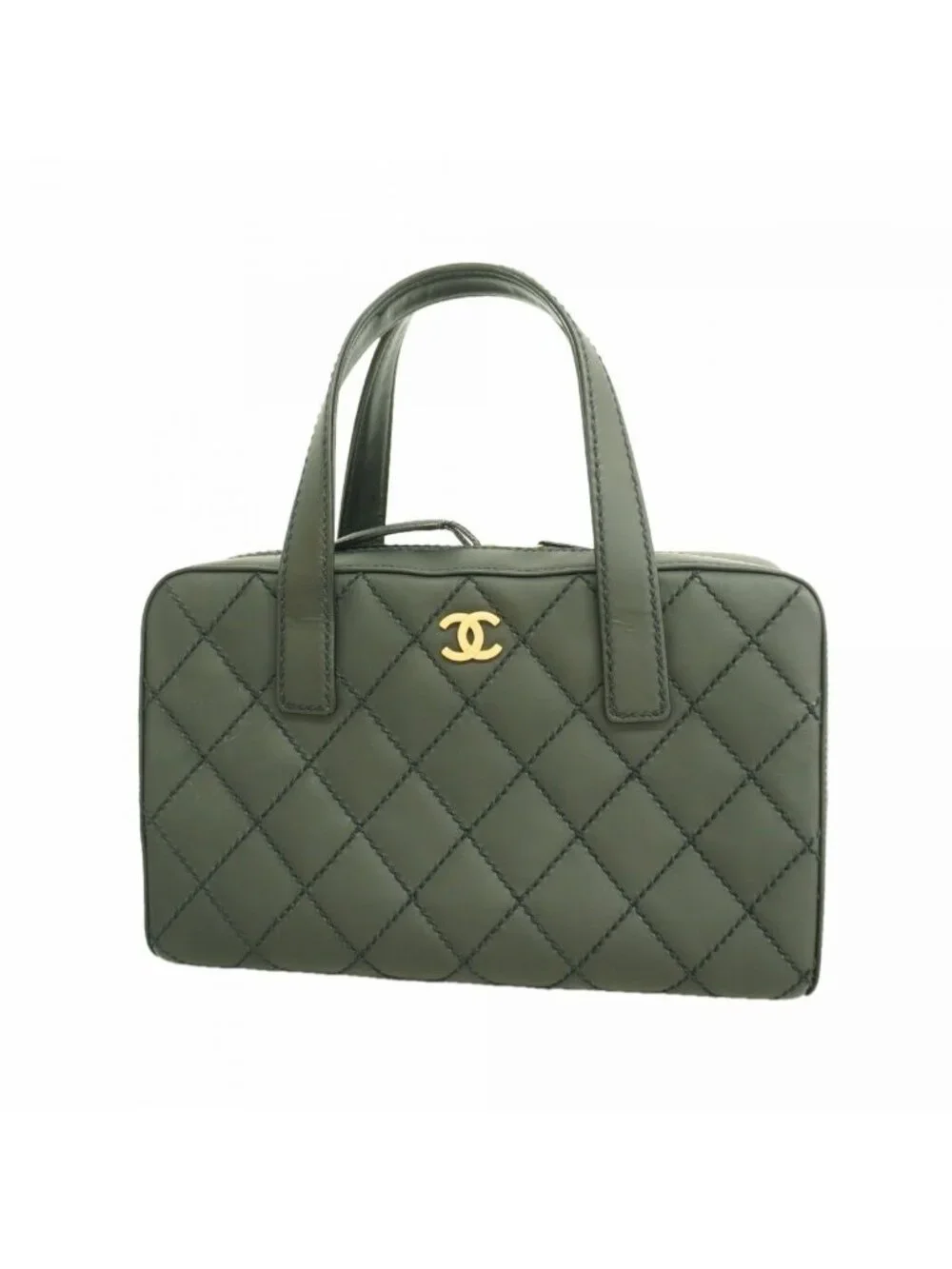Chanel Handbag Wild Stitch Leather Black Champagne Gold